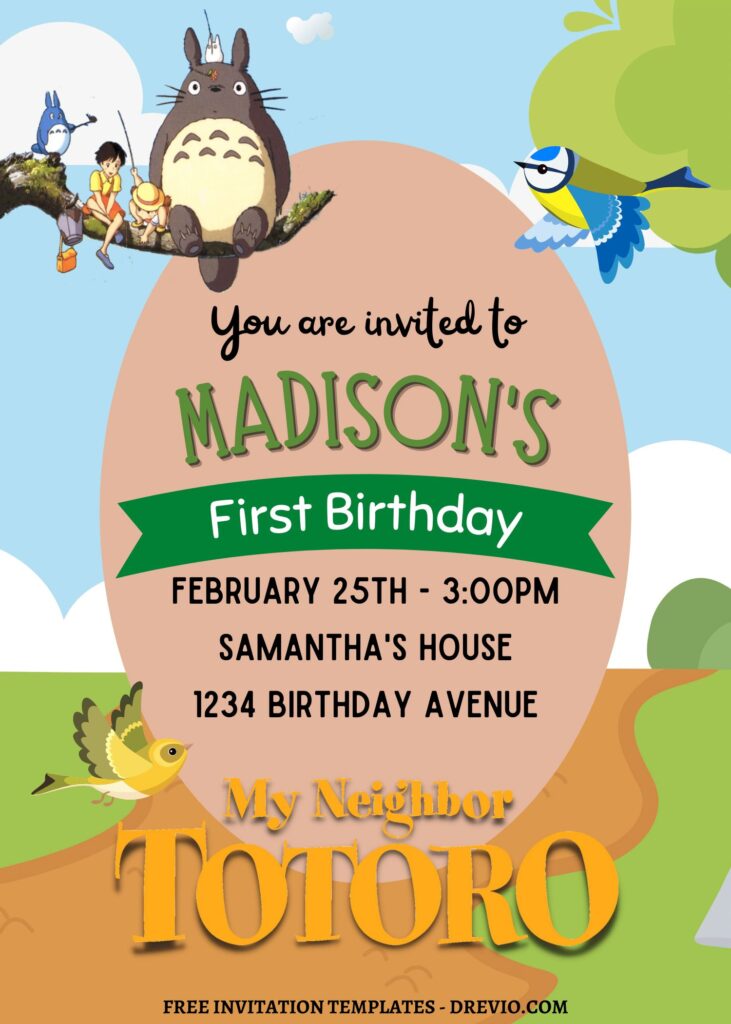 7+ Cute My Neightbor Totoro Canva Birthday Invitation Templates with Catbus, Mei and Satsuki