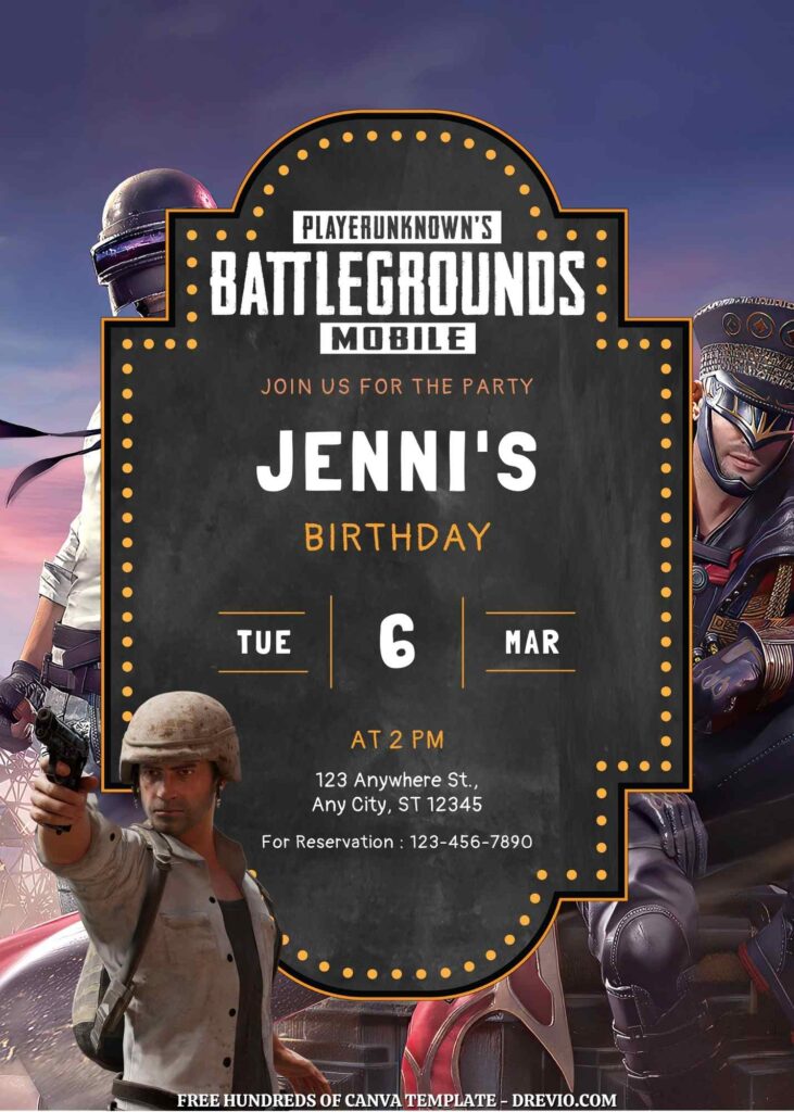Free PUBG Birthday Invitations with Group in the Background
