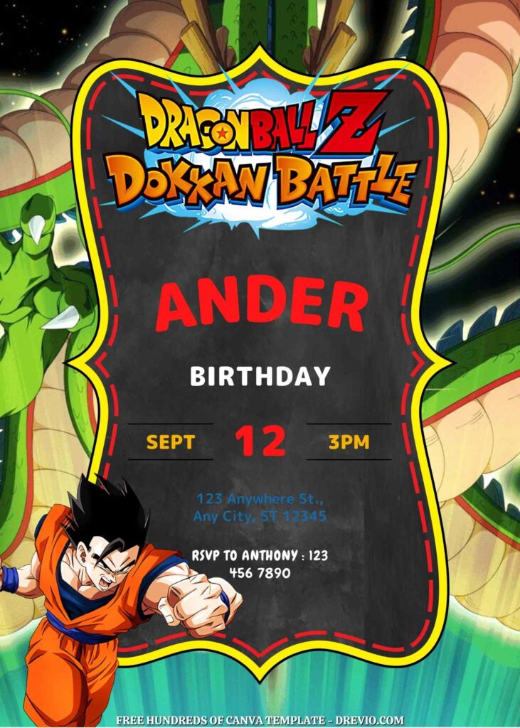 Free Dragon Ball Z Birthday Invitations with Dragon in the Background