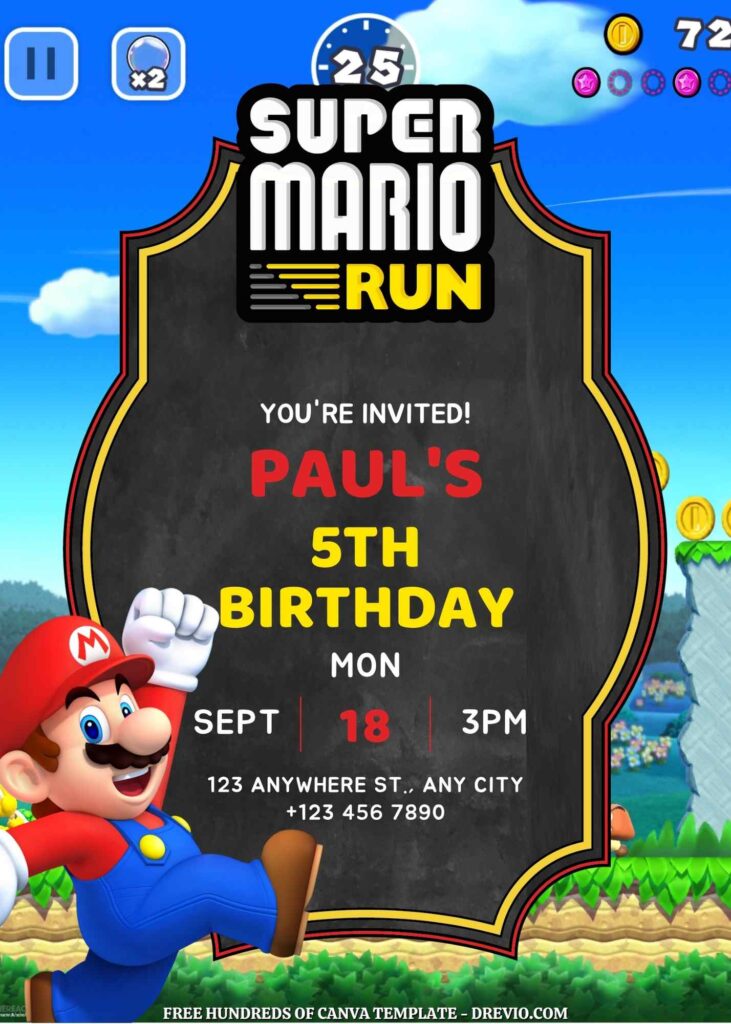 Free Super Mario Run Birthday Invitations