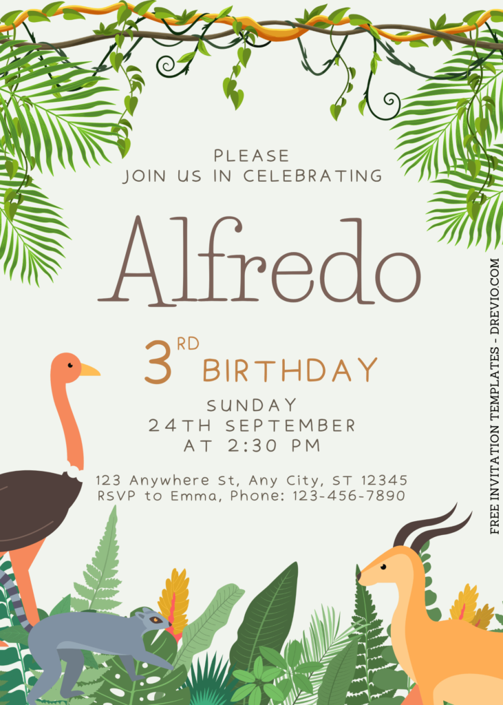 8+ Jungle Themed Canva Birthday Invitation Templates with Ostrich