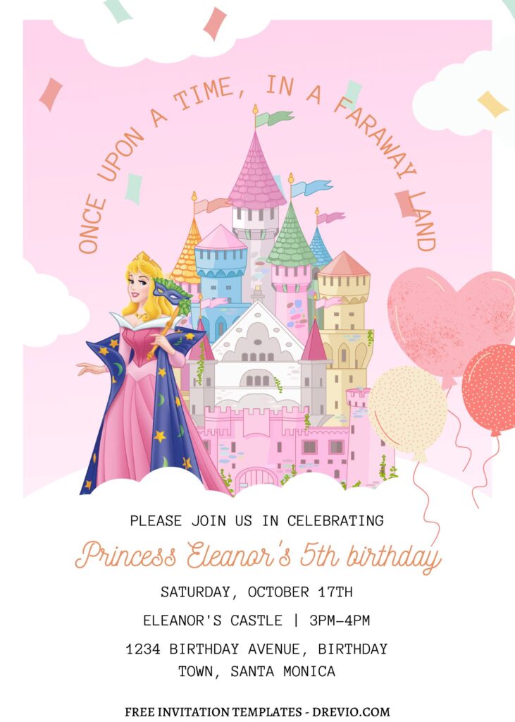 11+ Magical Disney Princess Castle Canva Birthday Invitation Templates  with princess Ariel
