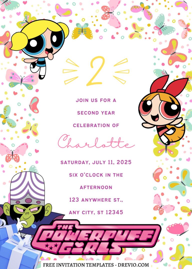 10+ Fluttering Powerpuff Girls Canva Birthday Invitation Templates with Mojo Jojo and Blossom