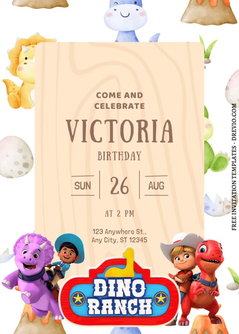 9+ Roaring Good Time Dino Ranch Canva Birthday Invitation Templates with Miguel and Tango