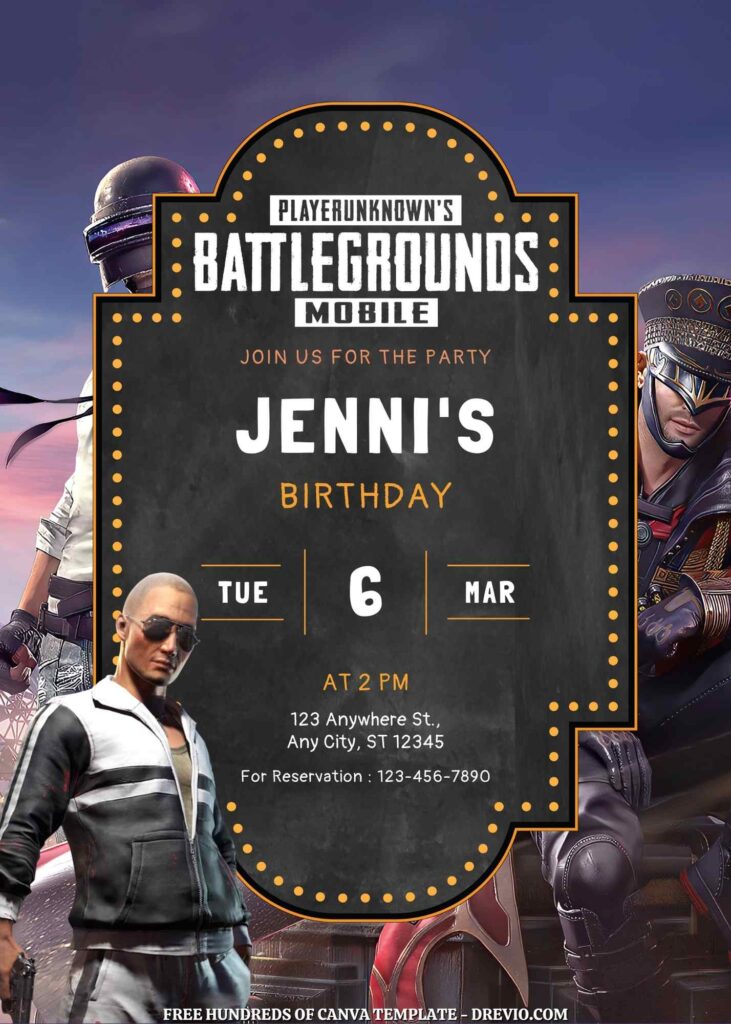 Free PUBG Birthday Invitations with Group in the Background