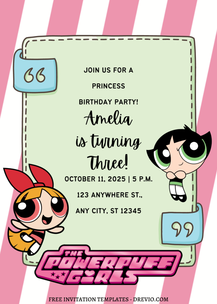 11+ Miraculous Powerpuff Girls Canva Birthday Invitation Templates with Blossom