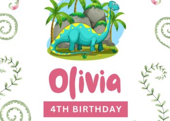 8+ Watercolor Dinosaur Canva Birthday Invitation Templates with greenery leaves border