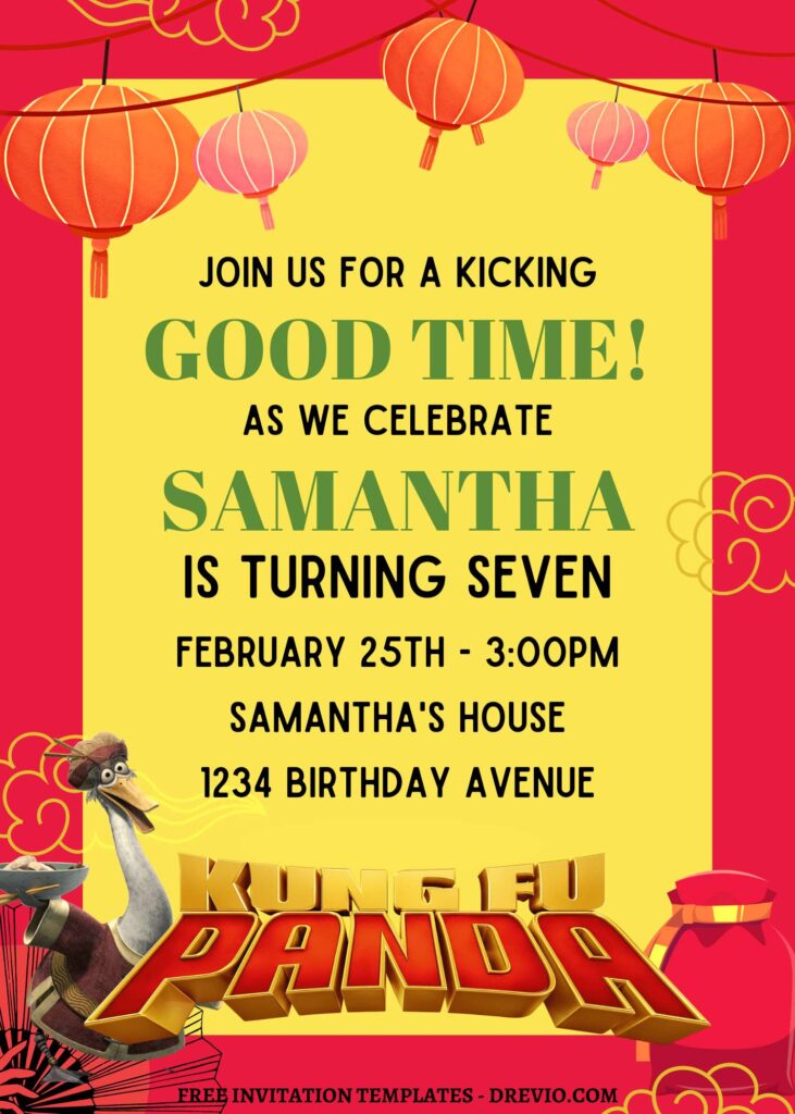 11+ Kung Fu Panda The Dragon Knight Canva Birthday Invitation Templates with Chinese Lantern