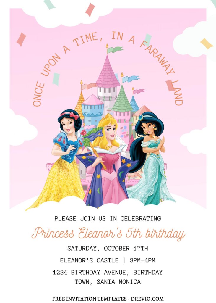 11+ Magical Disney Princess Castle Canva Birthday Invitation Templates with beautiful Princess Jasmine