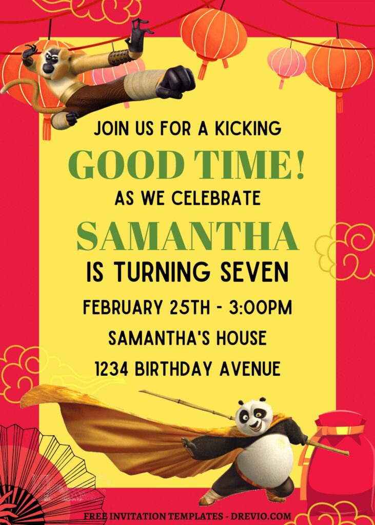 11+ Kung Fu Panda The Dragon Knight Canva Birthday Invitation Templates with Crane