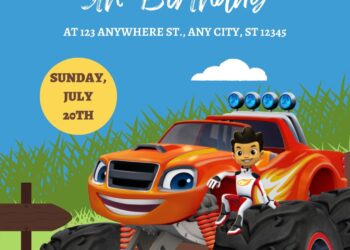 8+ Blaze And The Monster Machines Canva Birthday Invitation Templates One