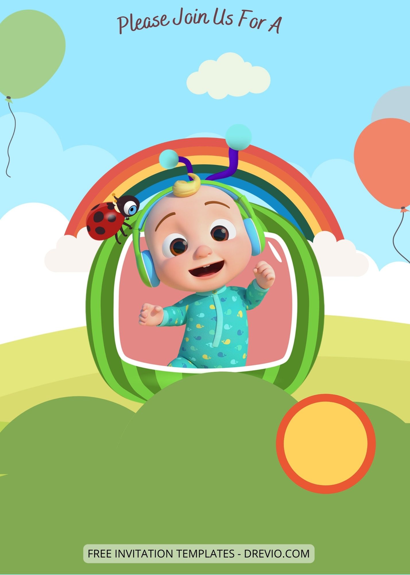 Blank Cocomelon Rainbow Party Canva Birthday Invitation Templates Four