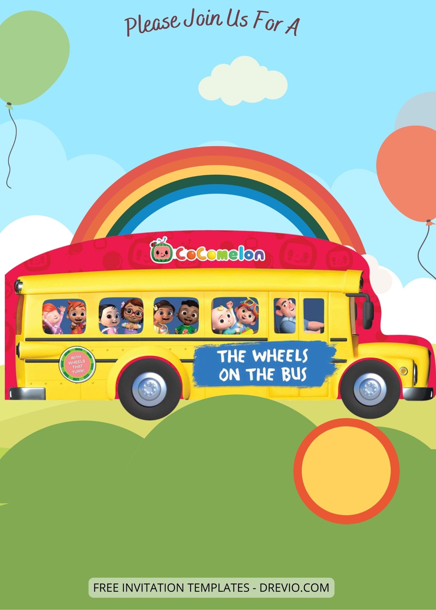 Blank Cocomelon Rainbow Party Canva Birthday Invitation Templates Seven