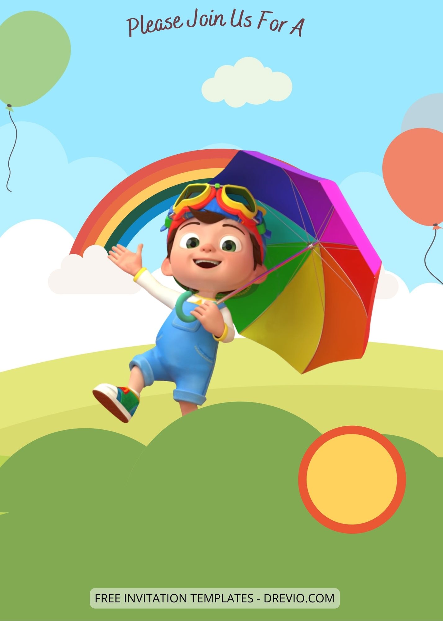 Blank Cocomelon Rainbow Party Canva Birthday Invitation Templates Six