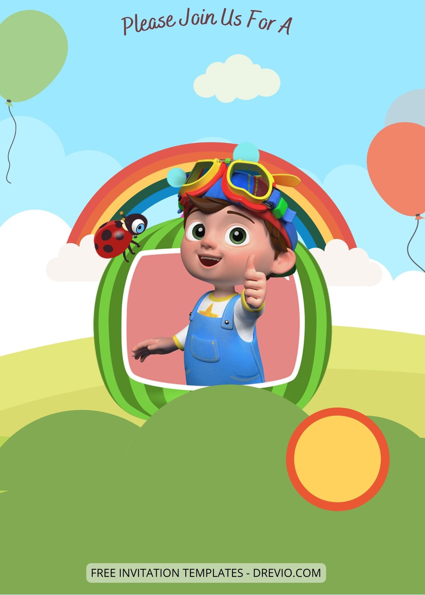 Blank Cocomelon Rainbow Party Canva Birthday Invitation Templates Three