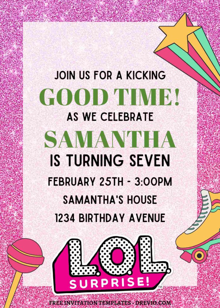 8+ Sparkling Glitter LOL Surprise Canva Birthday Invitation Templates with Roller skate boot
