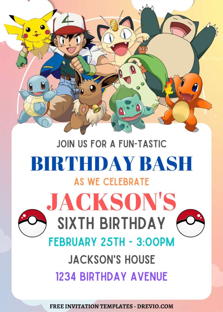 8+ Adorable Pokemon Adventure Canva Birthday Invitation Templates with Charmander and Snorlax