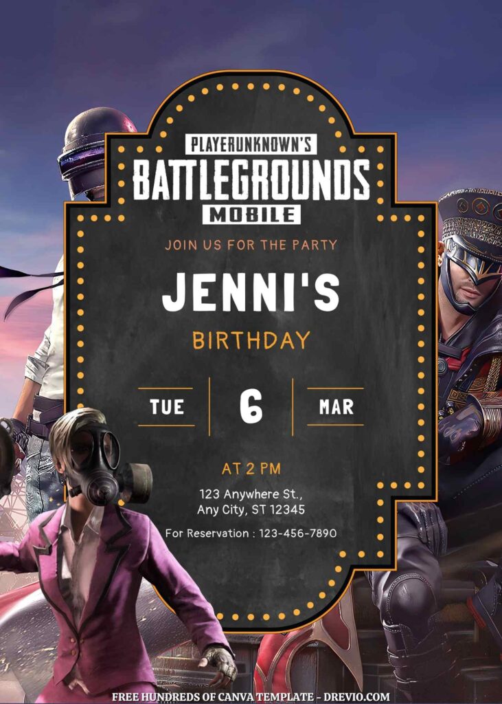 Free PUBG Birthday Invitations with Group in the Background