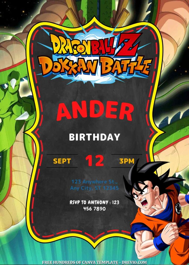 Free Dragon Ball Z Birthday Invitations with Dragon in the Background