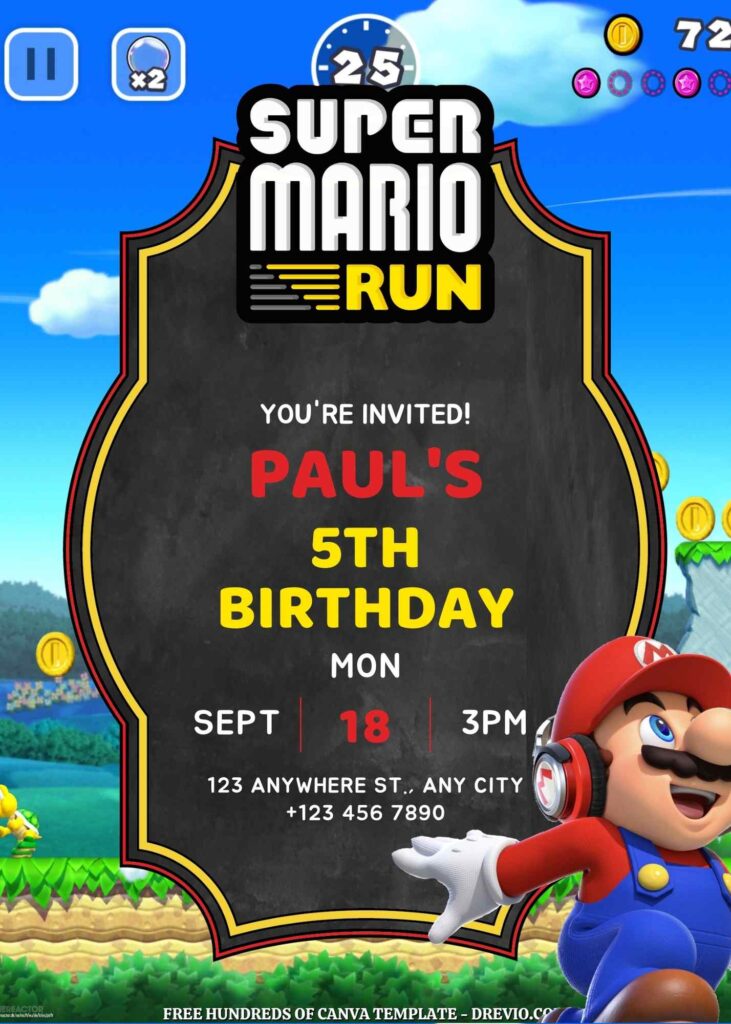 Free Super Mario Run Birthday Invitations