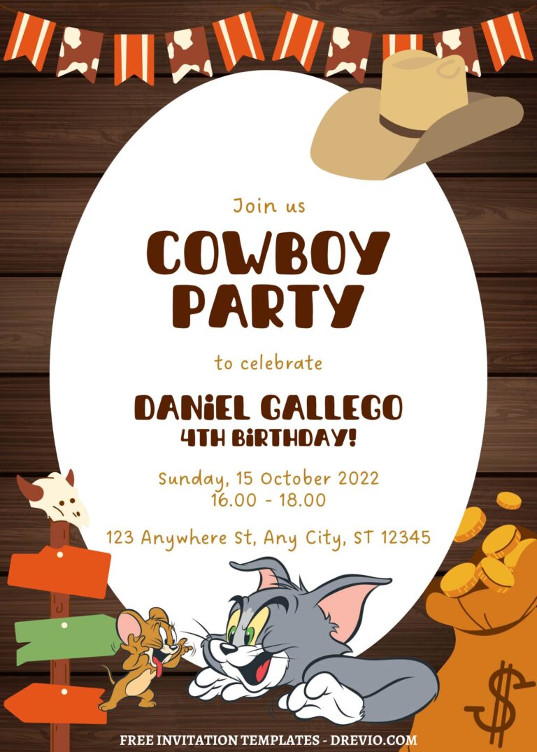 9+ Tom & Jerry Cowboy Up Canva Birthday Invitation Templates with Cowboy hat