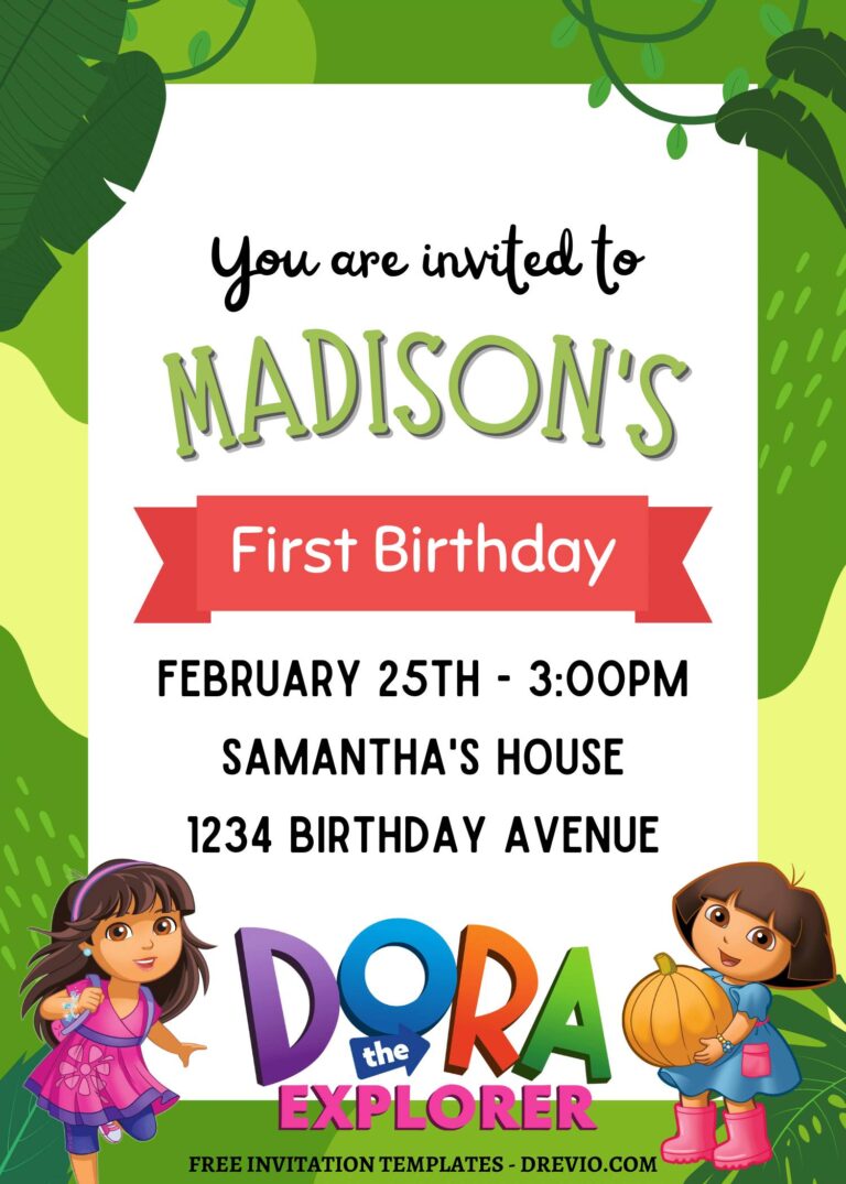 10+ Jungle Dora The Explorer Canva Birthday Invitation Templates with Teenage Dora
