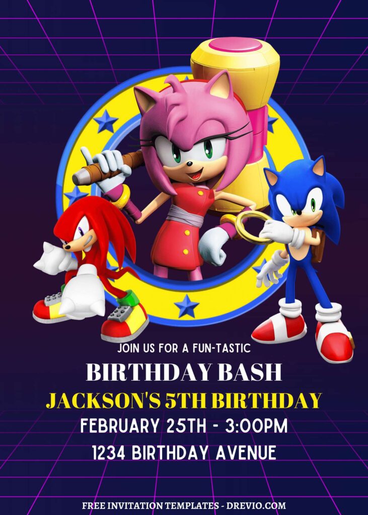 9 Free Sonic Neon Canva Birthday Invitation Templates