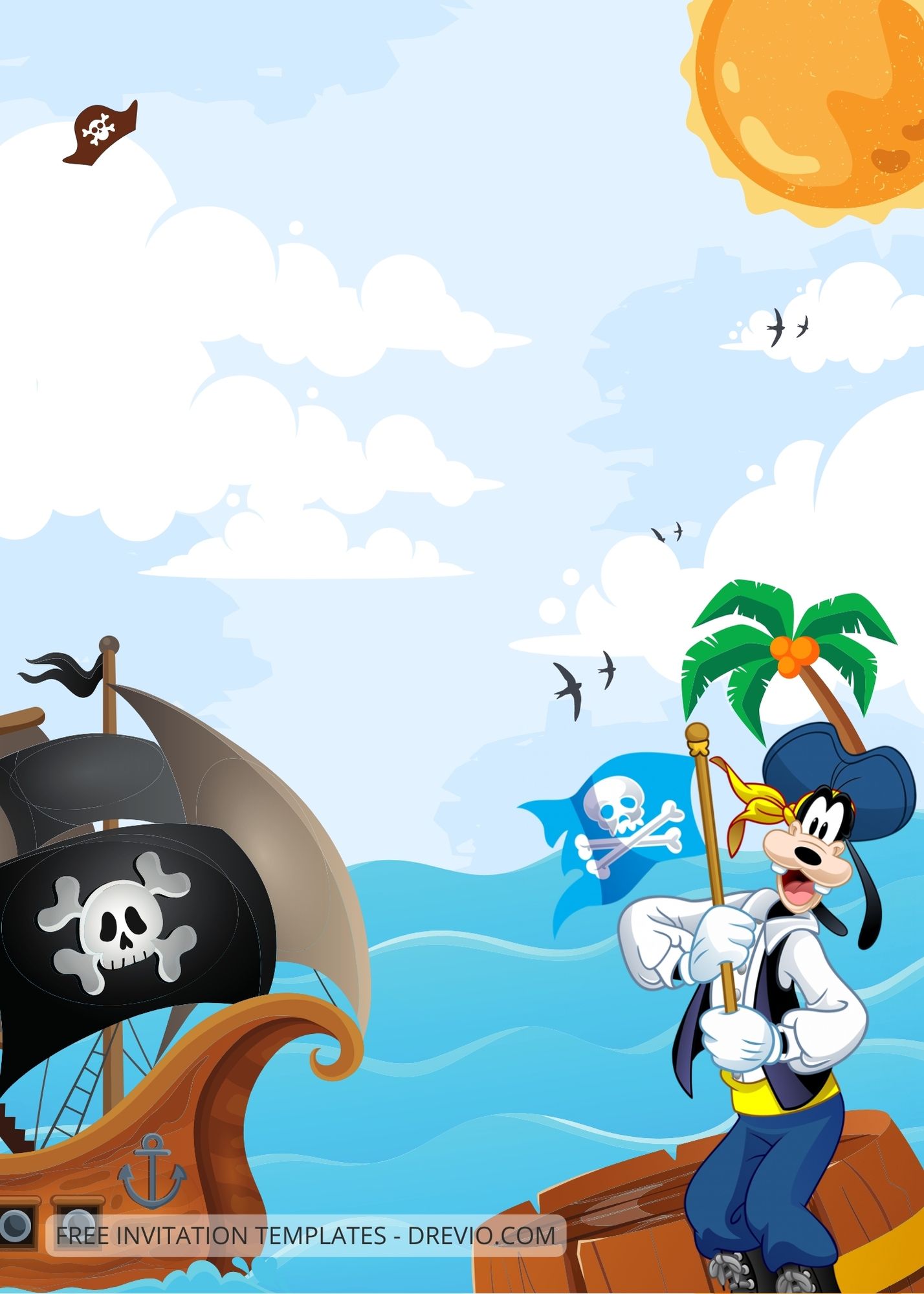 Blank Sails Away Disney Pirates Canva Birthday Invitation Templates Eight