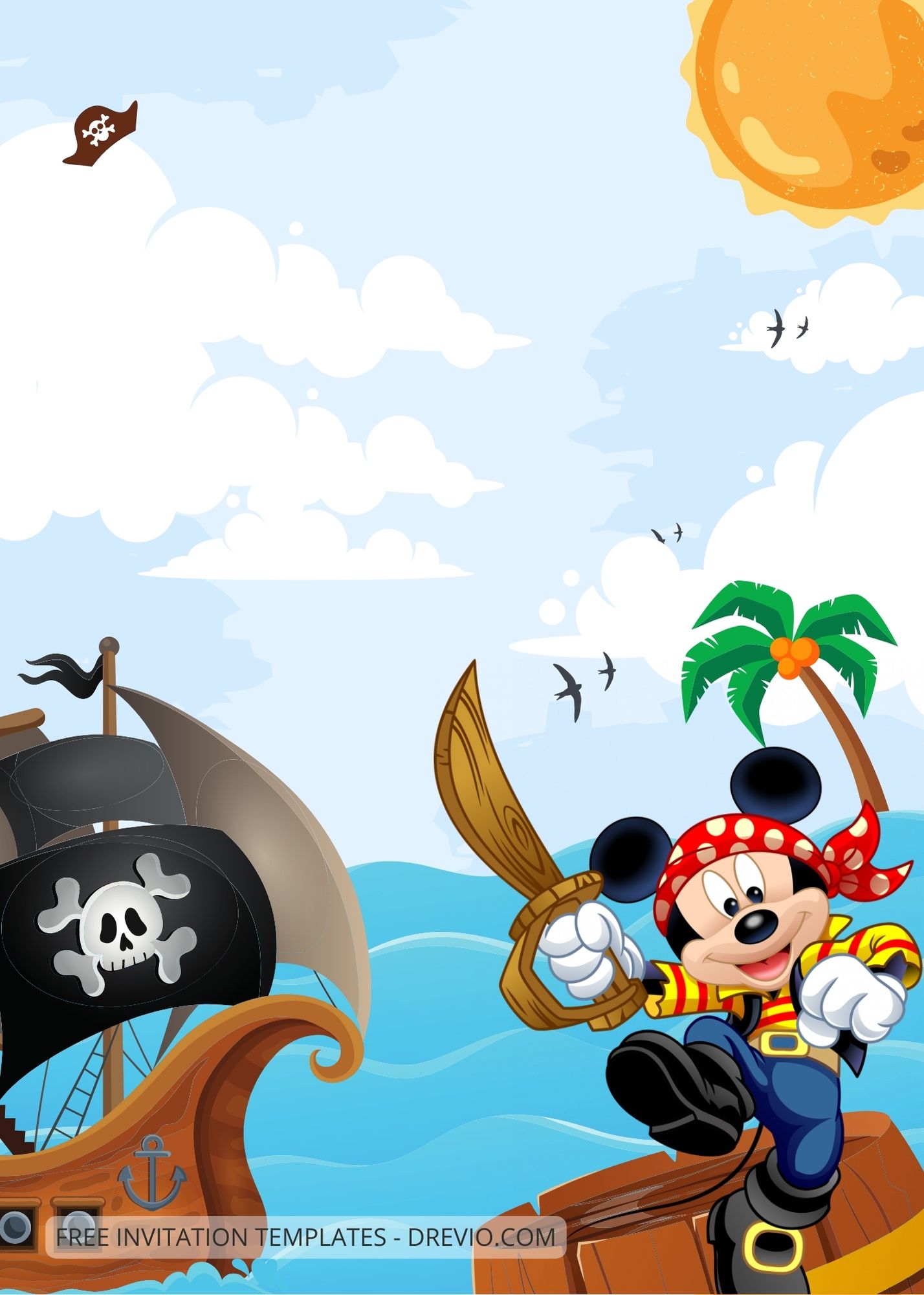 Blank Sails Away Disney Pirates Canva Birthday Invitation Templates Seven