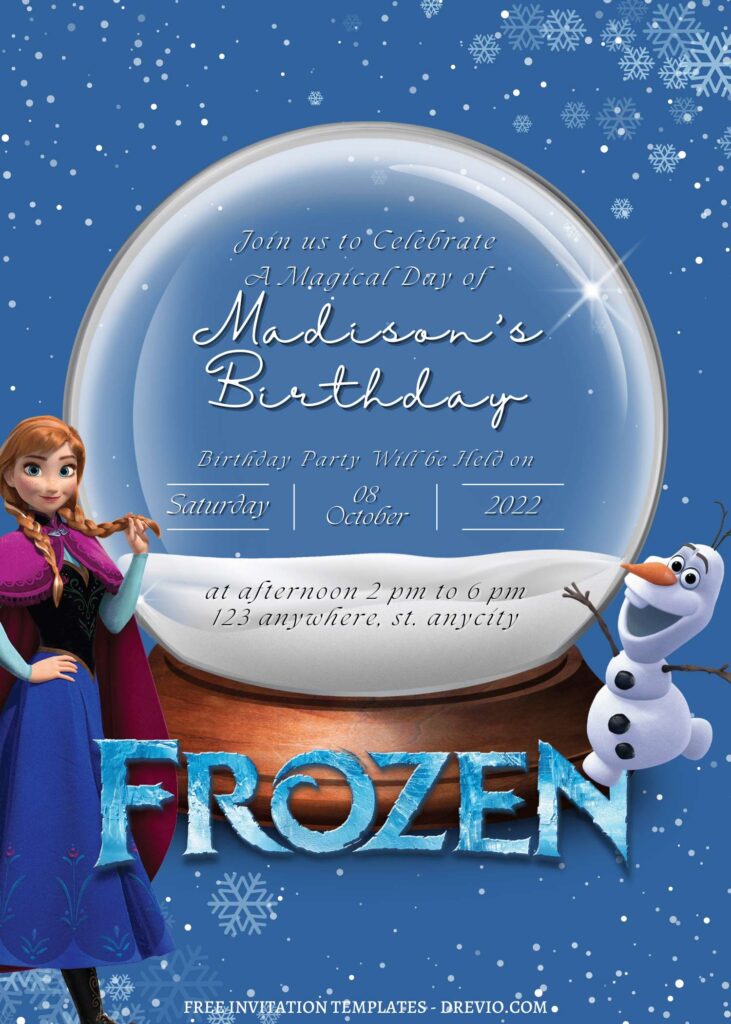 9 Snow Globe Frozen Canva Birthday Invitation Templates
