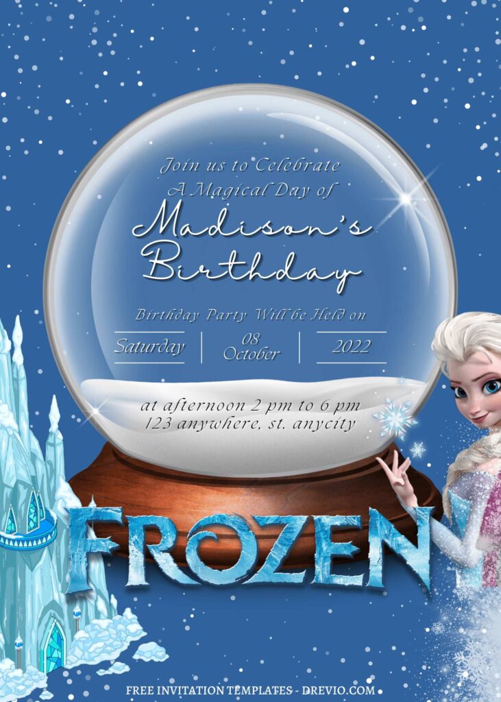 9+ Magical Snow Globe Frozen Canva Birthday Invitation Templates with Ice Castle