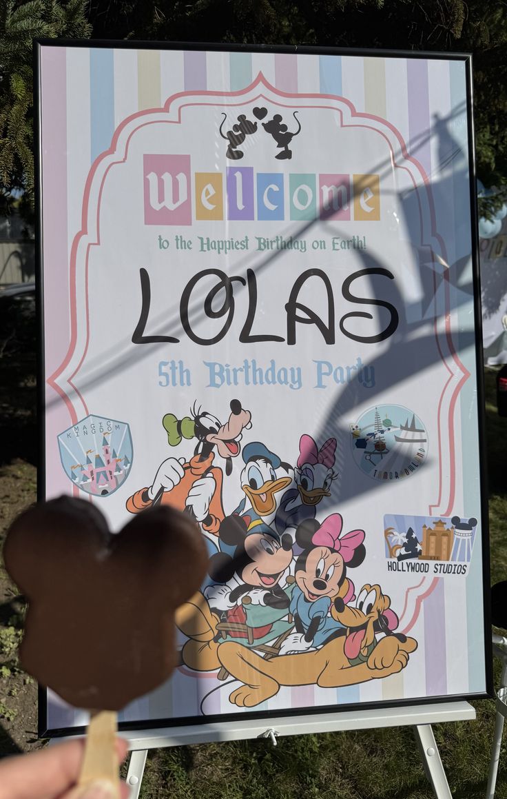 Disney Junior themed Canva invitation with cartoon-style balloons, bunting flags, colorful confetti, and party hats