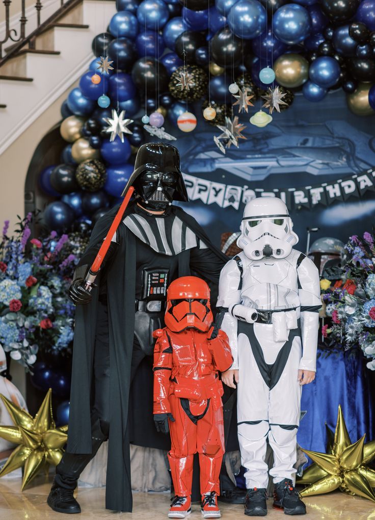 Editable Star Wars Invitation featuring Darth Vader, Luke Skywalker, glowing lightsabers, and deep space theme
