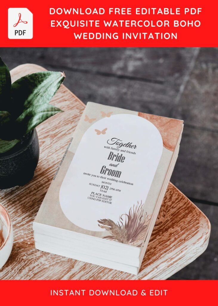 (Free Editable PDF) Ethereal Bohemian Wedding Invitation Templates with aesthetic boho theme