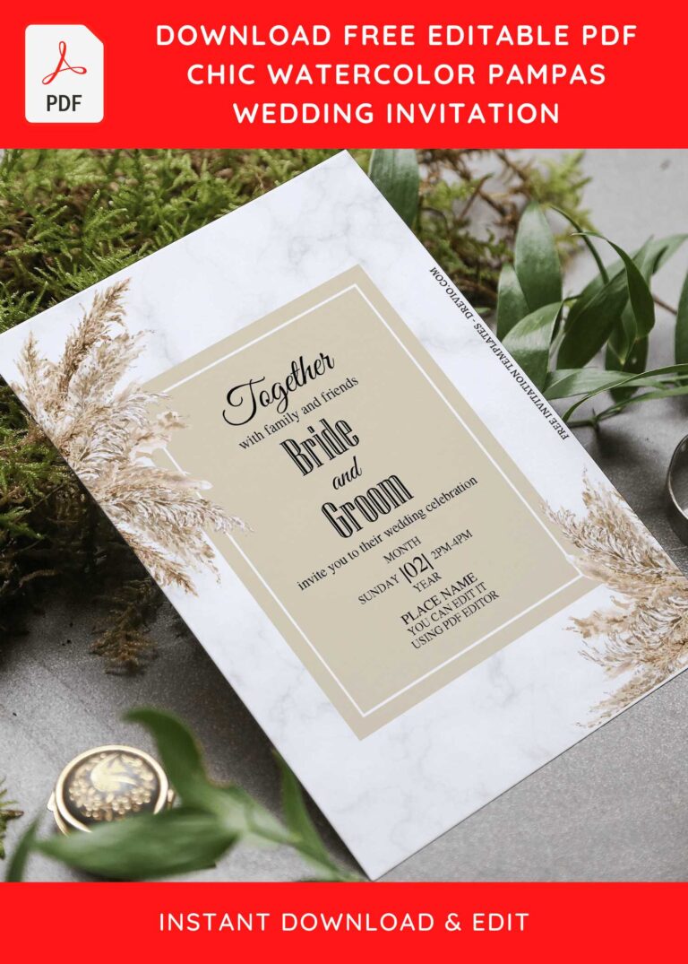(Free Editable PDF) Whimsical Pampas Boho Wedding Invitation Templates