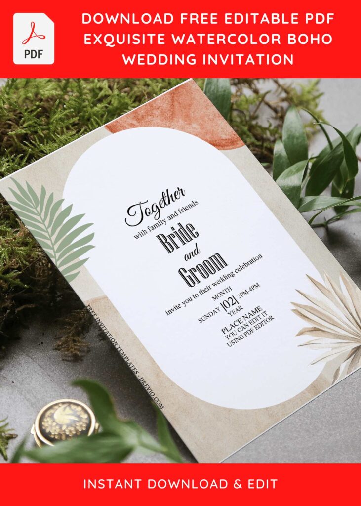 (Free Editable PDF) Ethereal Bohemian Wedding Invitation Templates with editable text