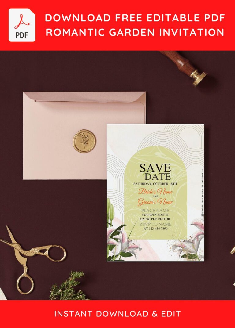 (Free Editable PDF) Romantic Sweet Garden Wedding Invitation Templates with arch frame