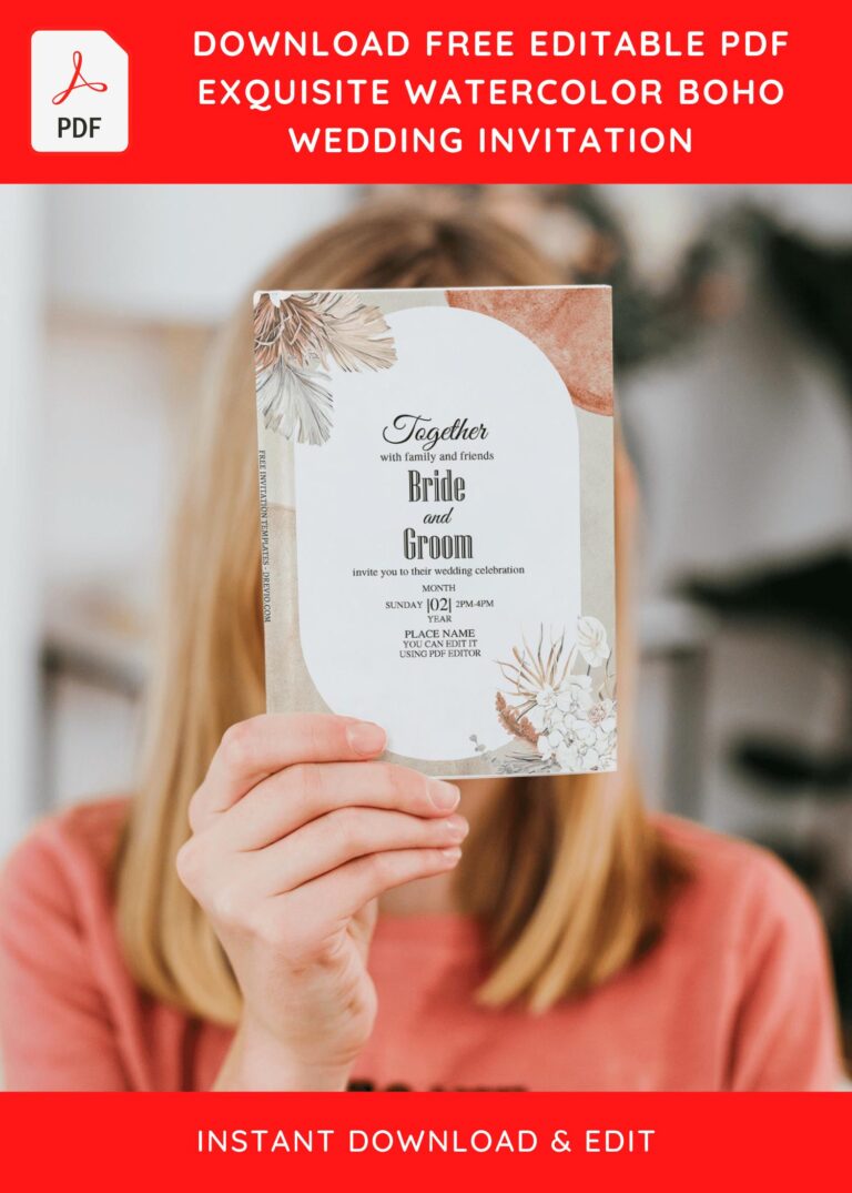 (Free Editable PDF) Ethereal Bohemian Wedding Invitation Templates with watercolor greenery leaves