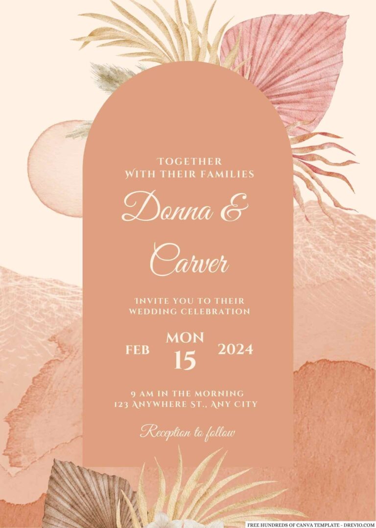 Free Editable Terracotta Pampas Grass Dried Wedding Invitation