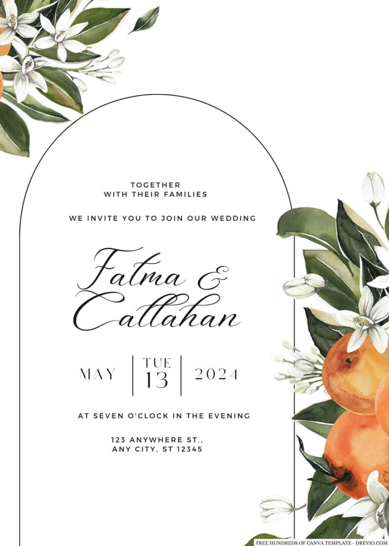 Free Editable Orange Blossom Watercolor Floral Wedding Invitation