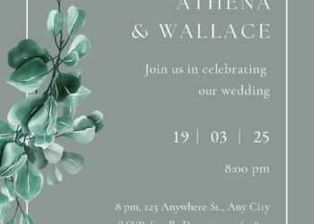 Free Editable Watercolor Sage Bright Leaves Wedding Invitation