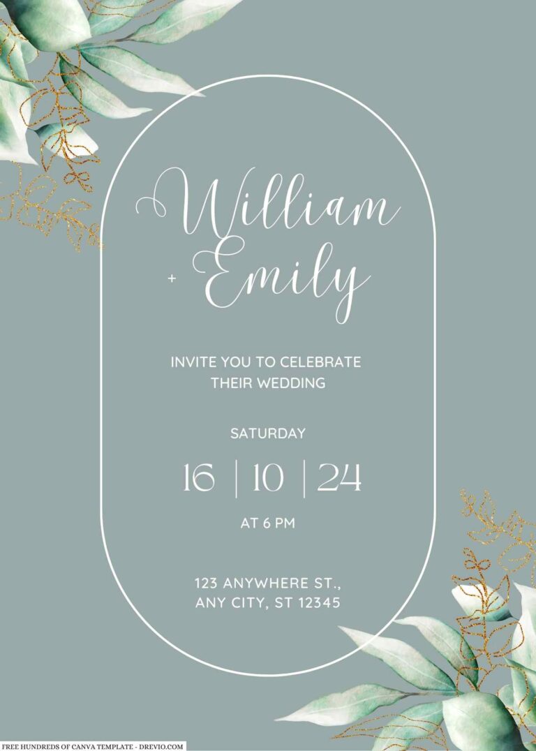 Free Editable Sage Greenery Leaves Wedding Invitation