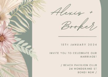 Free Editable Sage Peach Tropical Floral Wedding Invitation