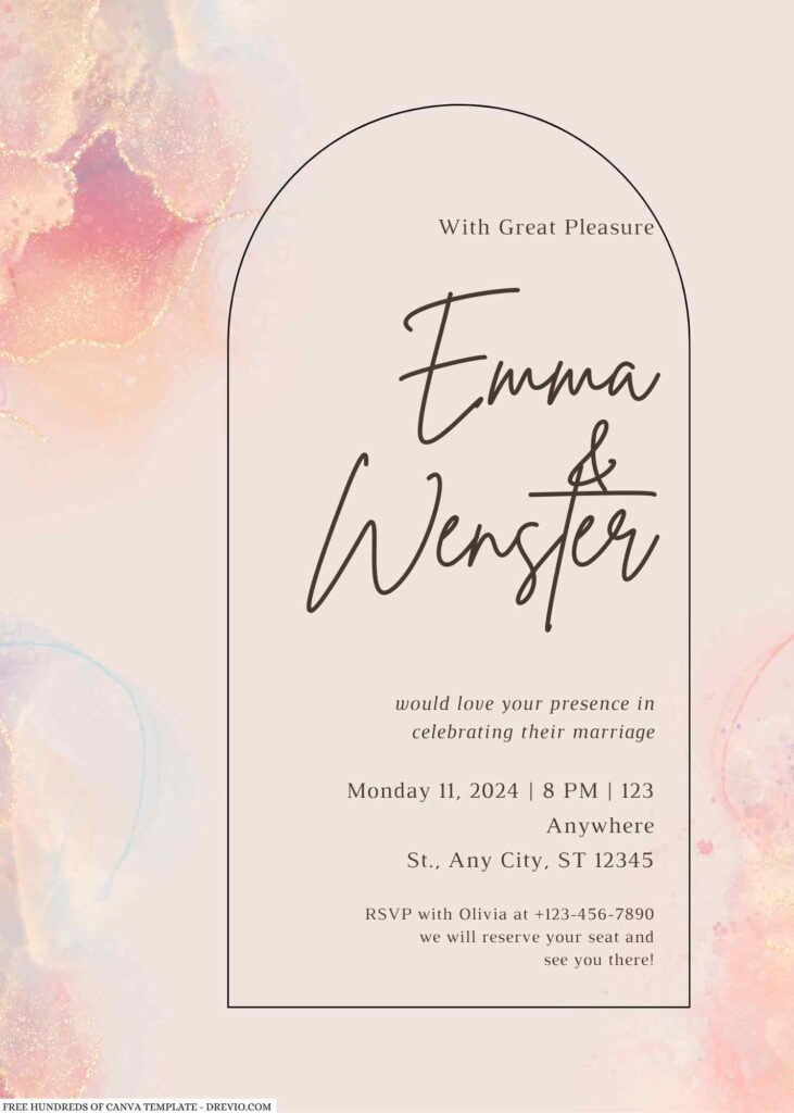 Free Editable Cream Ink with Gold Glitter Wedding Invitation