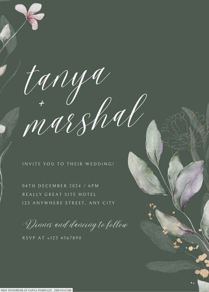 Free Editable Sage Her Day Sketch Floral Wedding Invitation