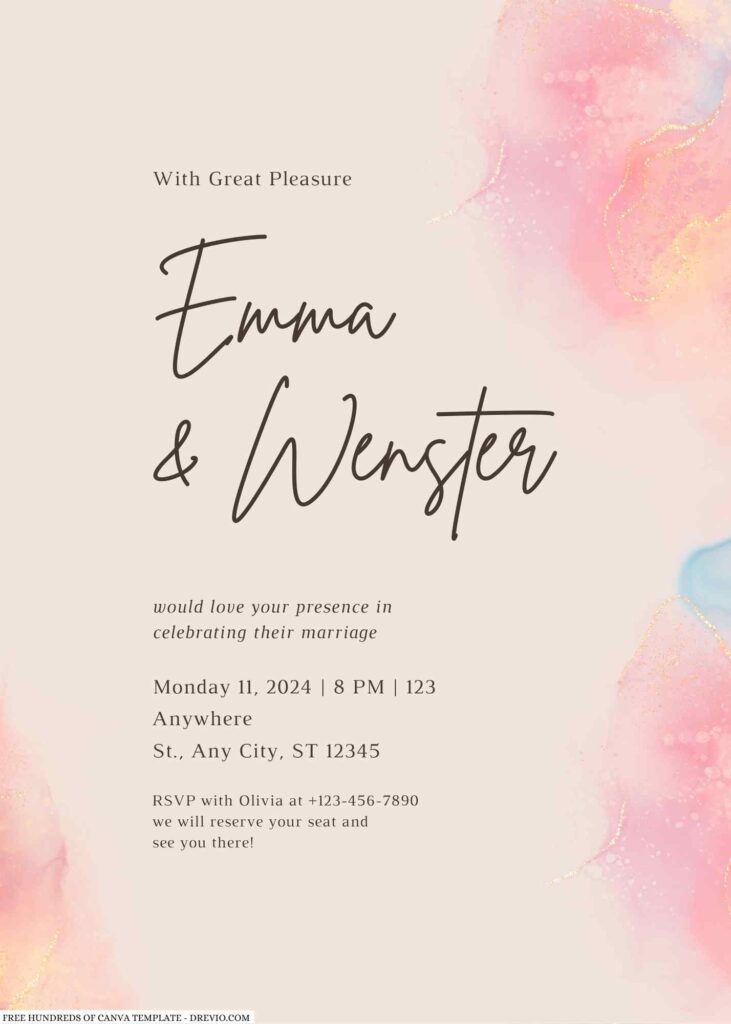 Free Editable Cream Ink with Gold Glitter Wedding Invitation
