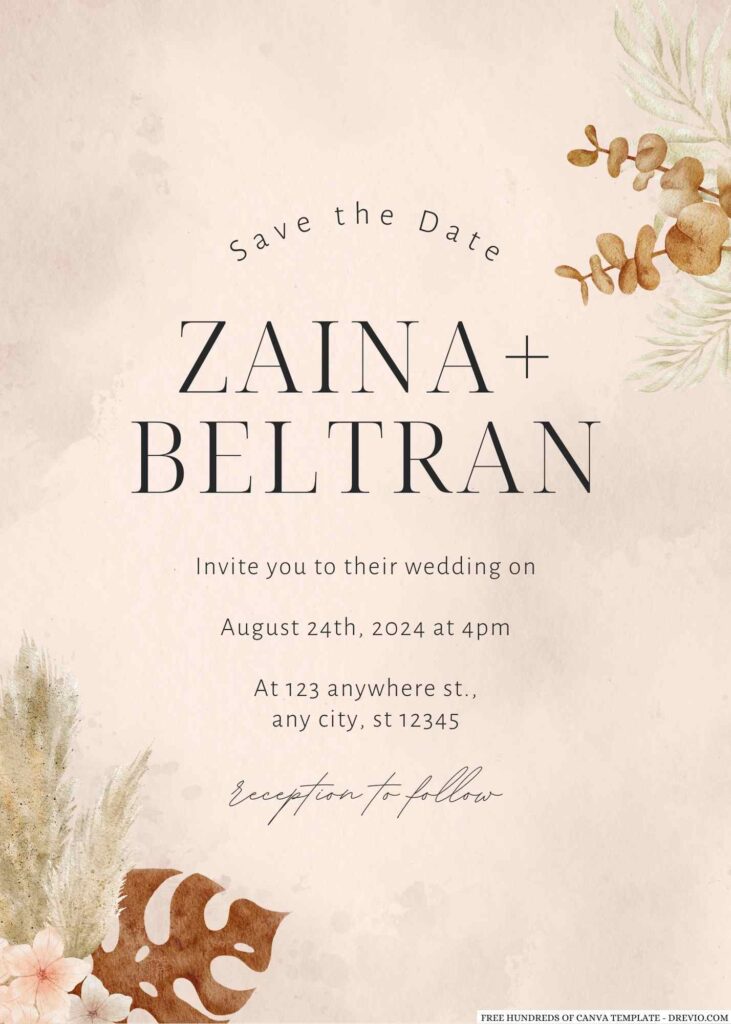 Free Editable Watercolor Boho Terracotta Wedding Invitation
