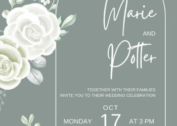 Free Editable Sage Flower Arrangement Wedding Invitation