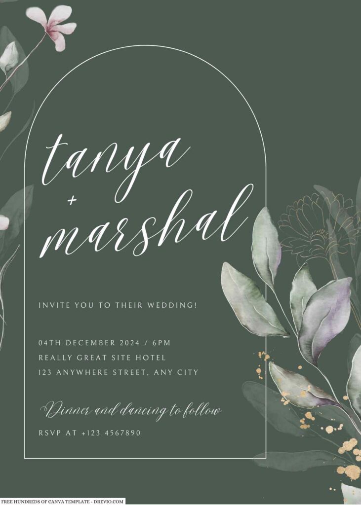 Free Editable Sage Her Day Sketch Floral Wedding Invitation