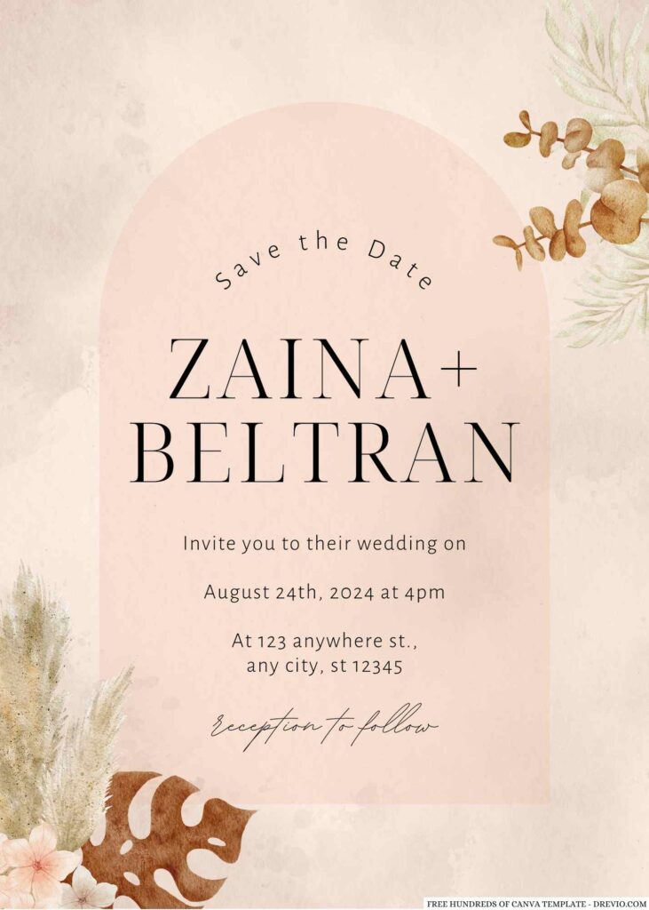 Free Editable Watercolor Boho Terracotta Wedding Invitation